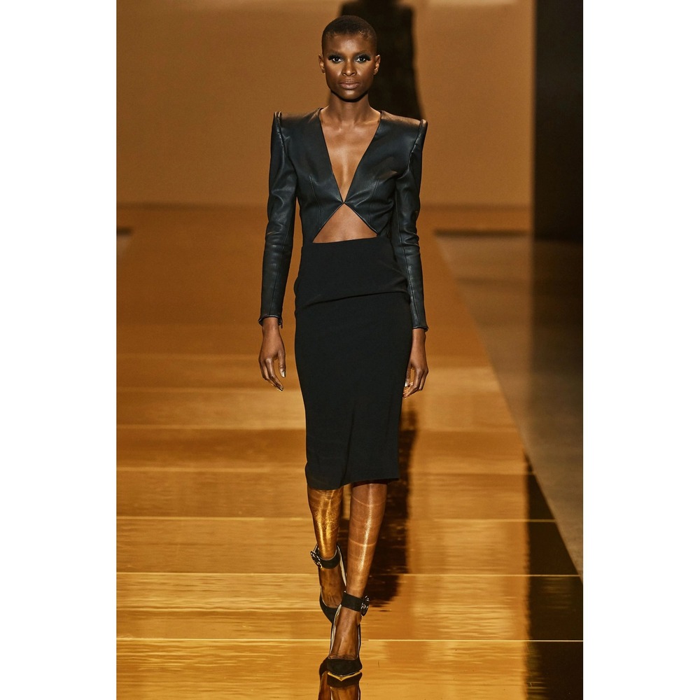 Sergio Hudson Leather Mixed Media Cutout Dress in Black‎ Size 10 - Picture 2 of 15